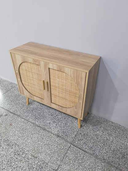 31.5" Natural Particle Board Sideboard Cabinet with Rattan Doors