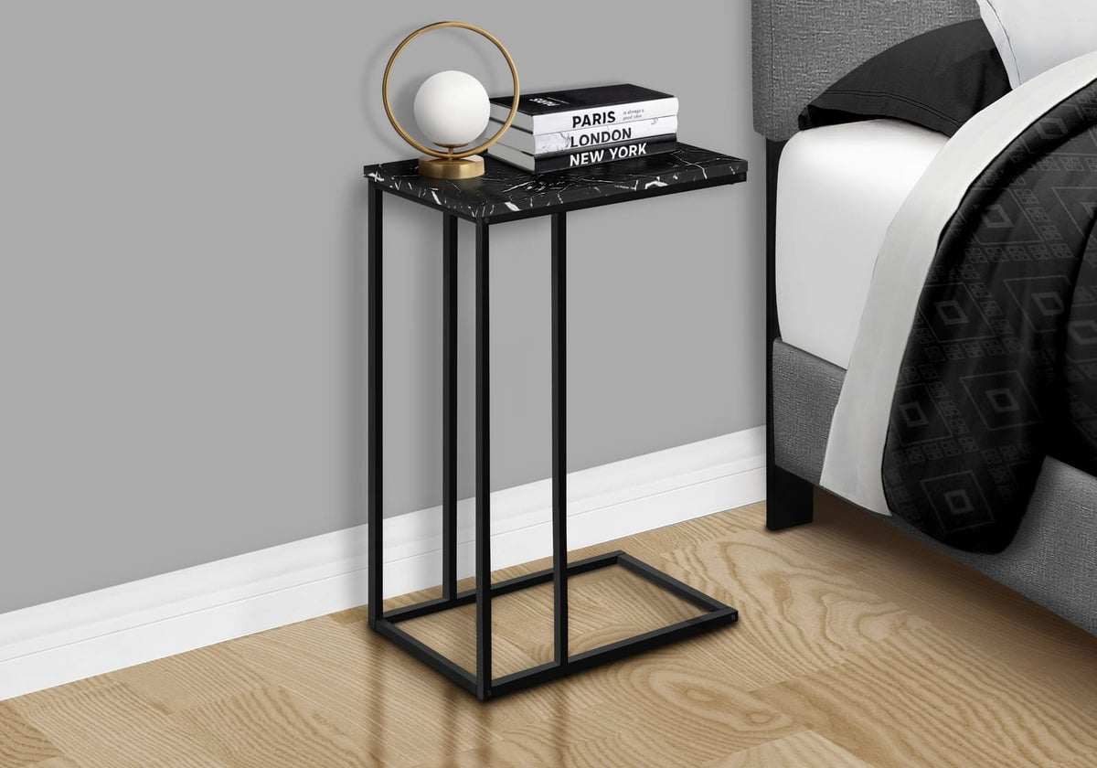 Black C-Shaped End Table with Metal Base for Living Room Accent
