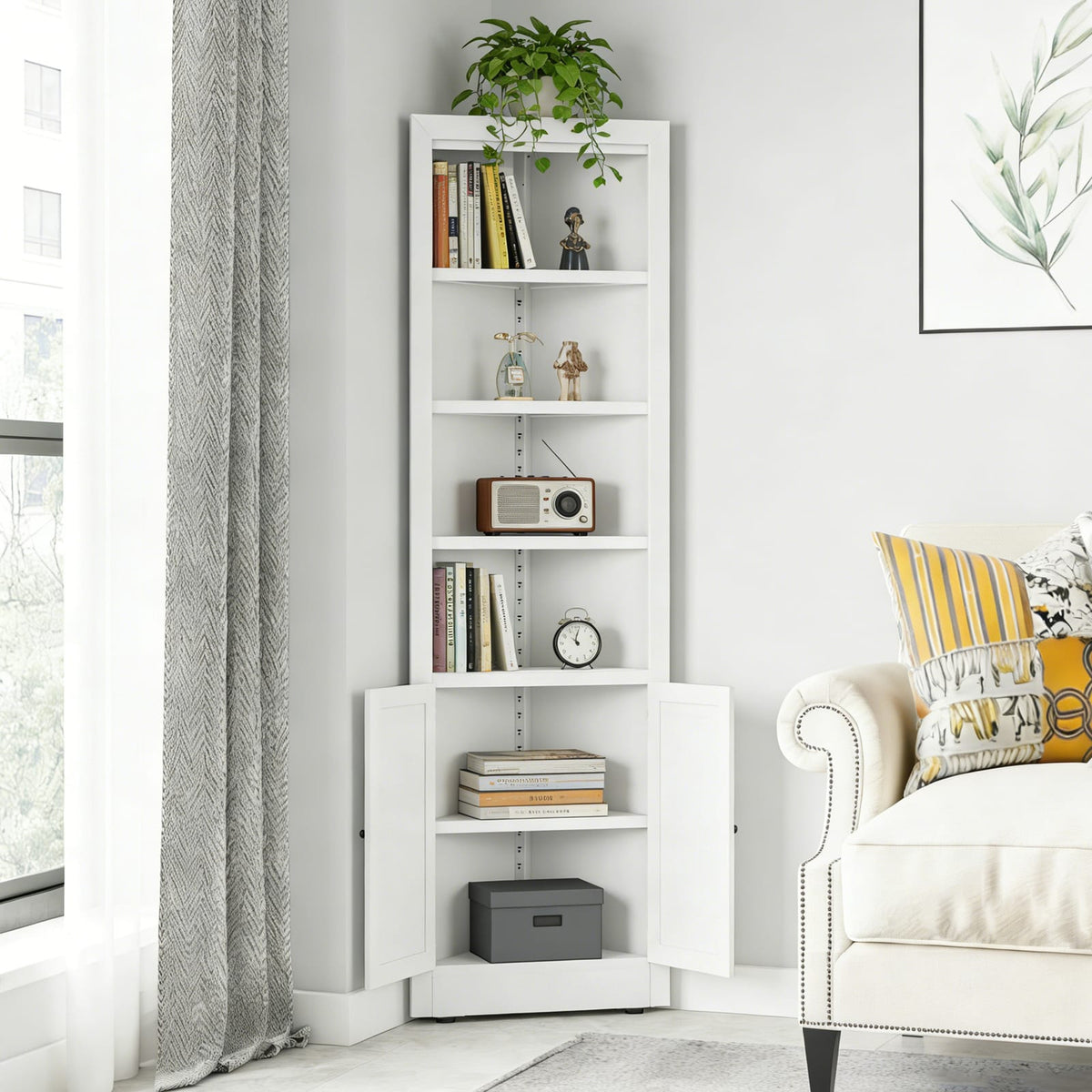 White Bathroom Storage Cabinet - 1 Door, 5 Shelves