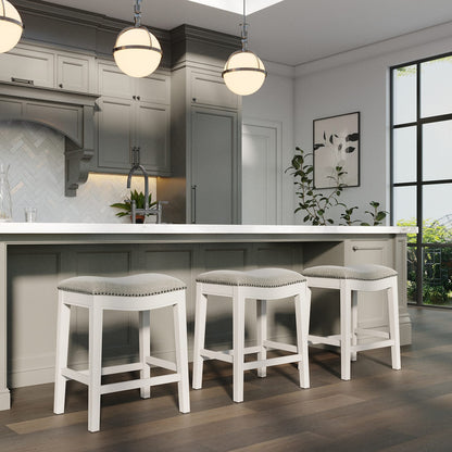 26" Counter-Height Barstool - White Wood Frame, Gray Seat