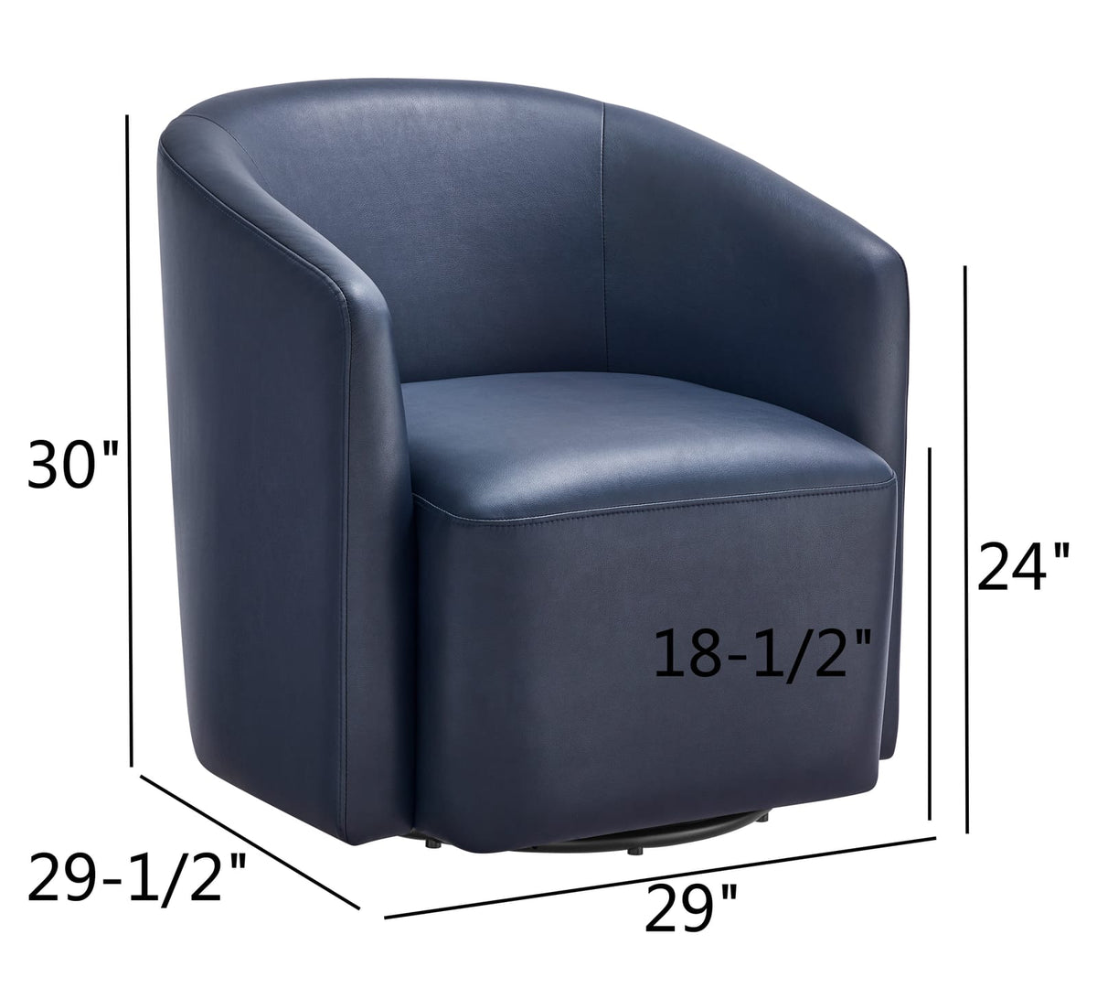 Blue Faux Leather Swivel Barrel Chair for Living Room Accent Seating