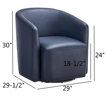 Blue Faux Leather Swivel Barrel Chair for Living Room Accent Seating