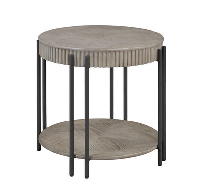 Round Black Brown Wood End Table with Storage Shelf for Living Room