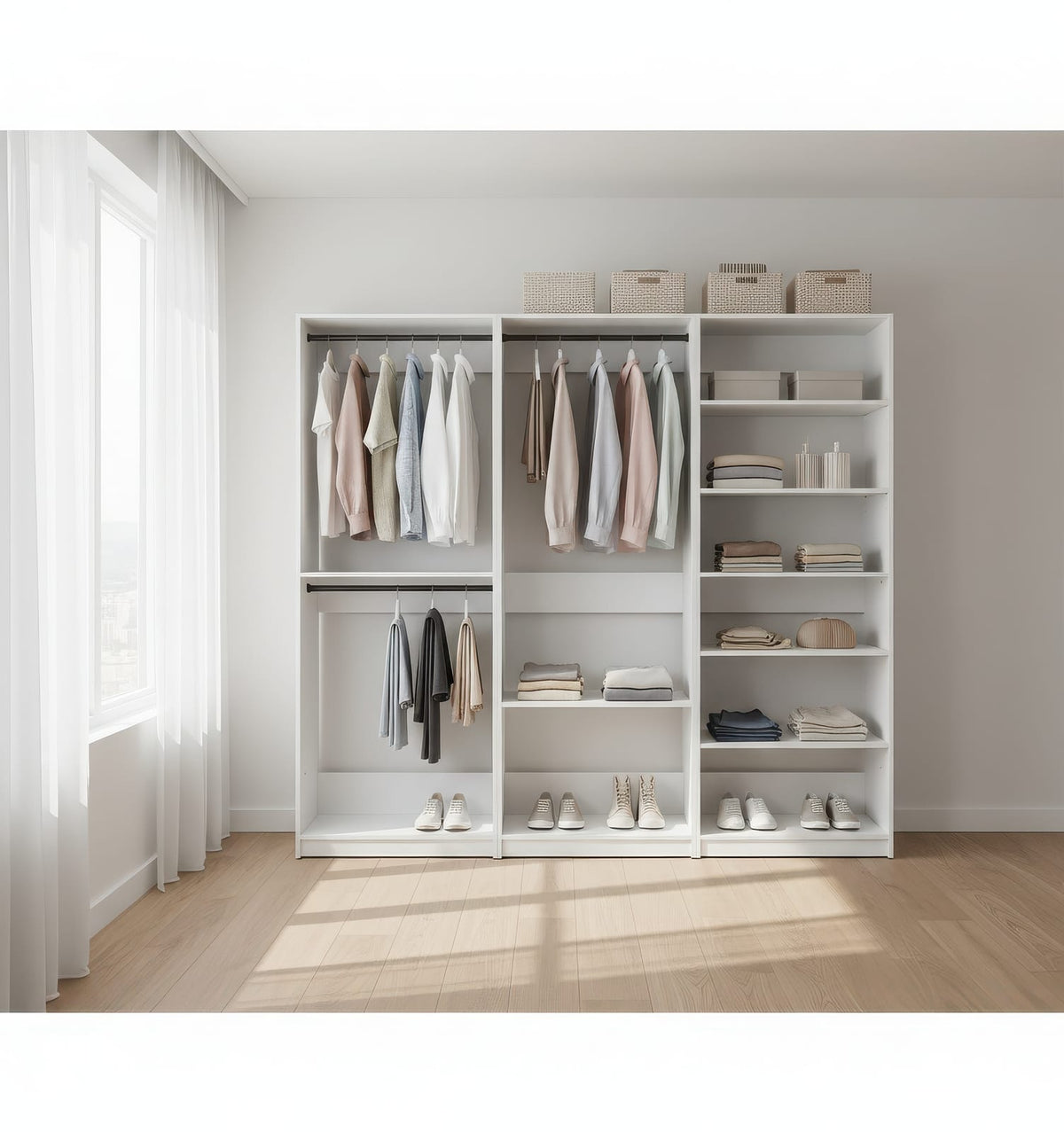 White Wood Walk-In Closet System - 5 Modules
