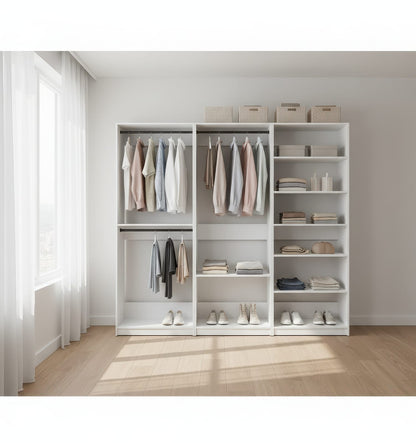 White Wood Walk-In Closet System - 5 Modules