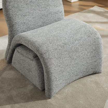 Gray Armless Chenille Accent Chair - Storage Ottoman Included for Living Room