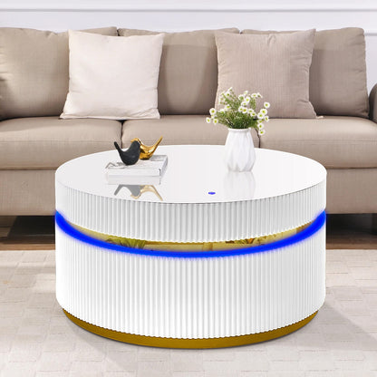 White Round Glass Coffee Table with LED Light