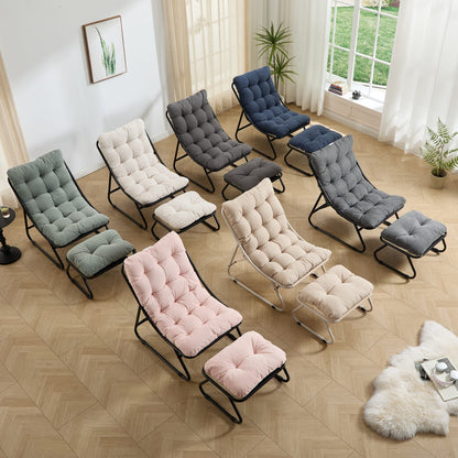 Grey Steel Patio Lounge Chair with Ottoman for Garden or Poolside
