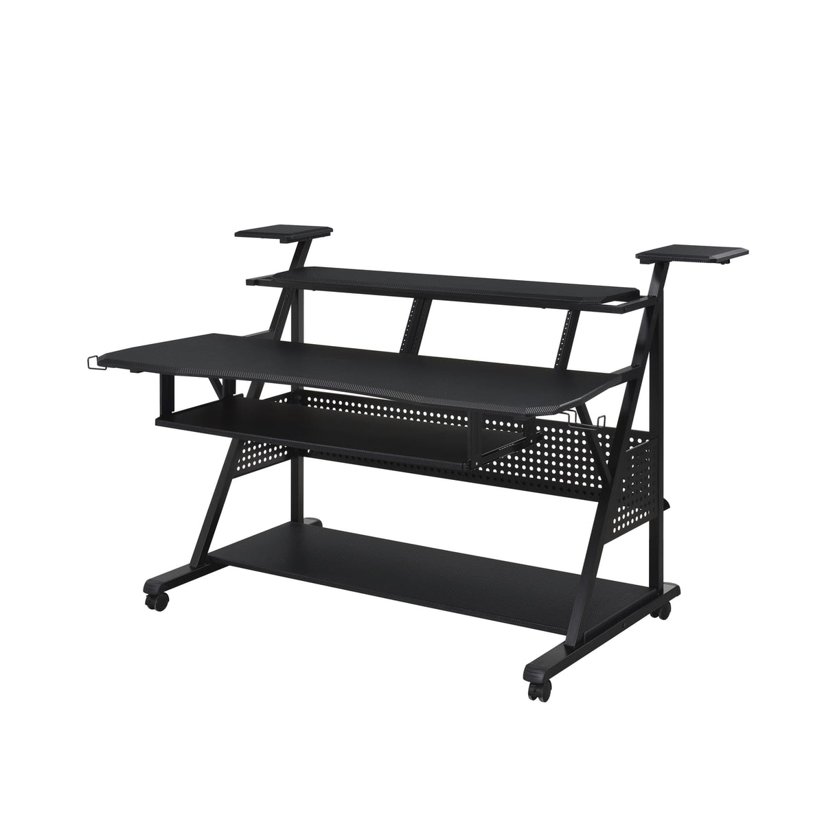 Black Music Desk with Keyboard Tray - 38"L x 67"W