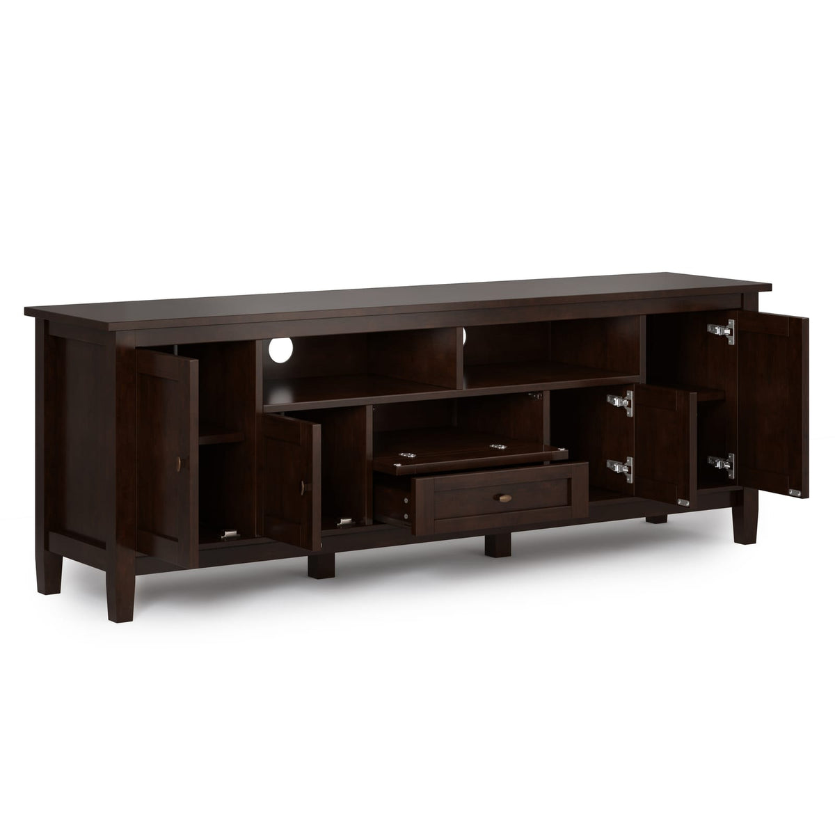 72" Dark Brown Solid Wood TV Stand with Storage for Living Room