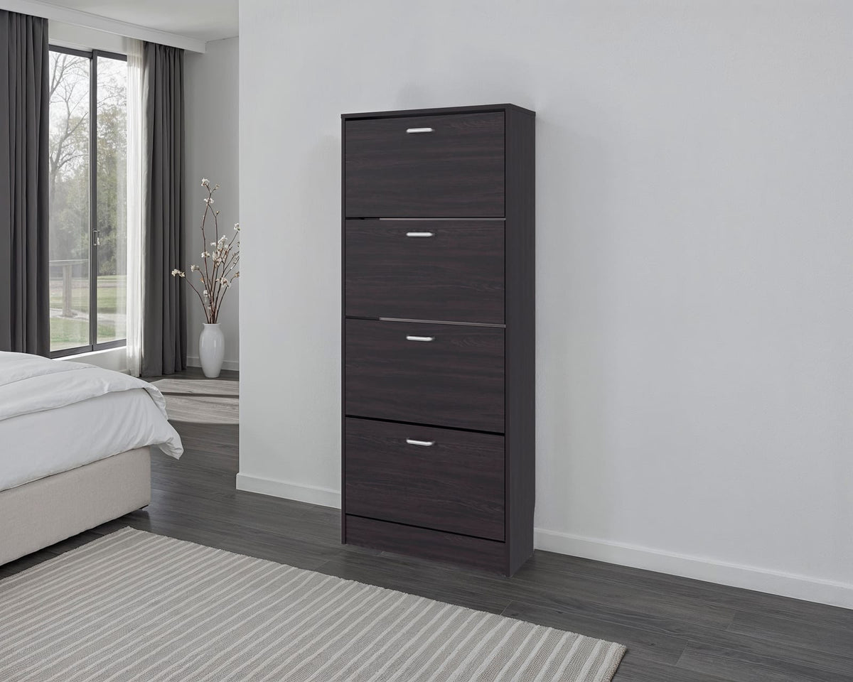 Black Shoe Rack - 4 Shelves, Storage Cabinet for Living Room