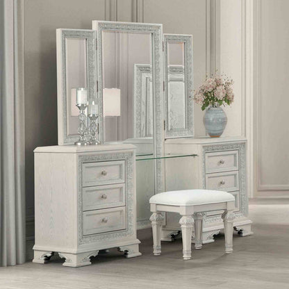 Traditional Creamy White Vanity with 5 Drawers and LED Lighting for Bedroom
