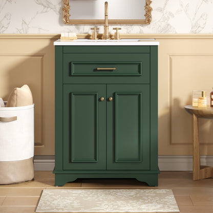 Green MDF Bathroom Vanity with Ceramic Sink and Storage