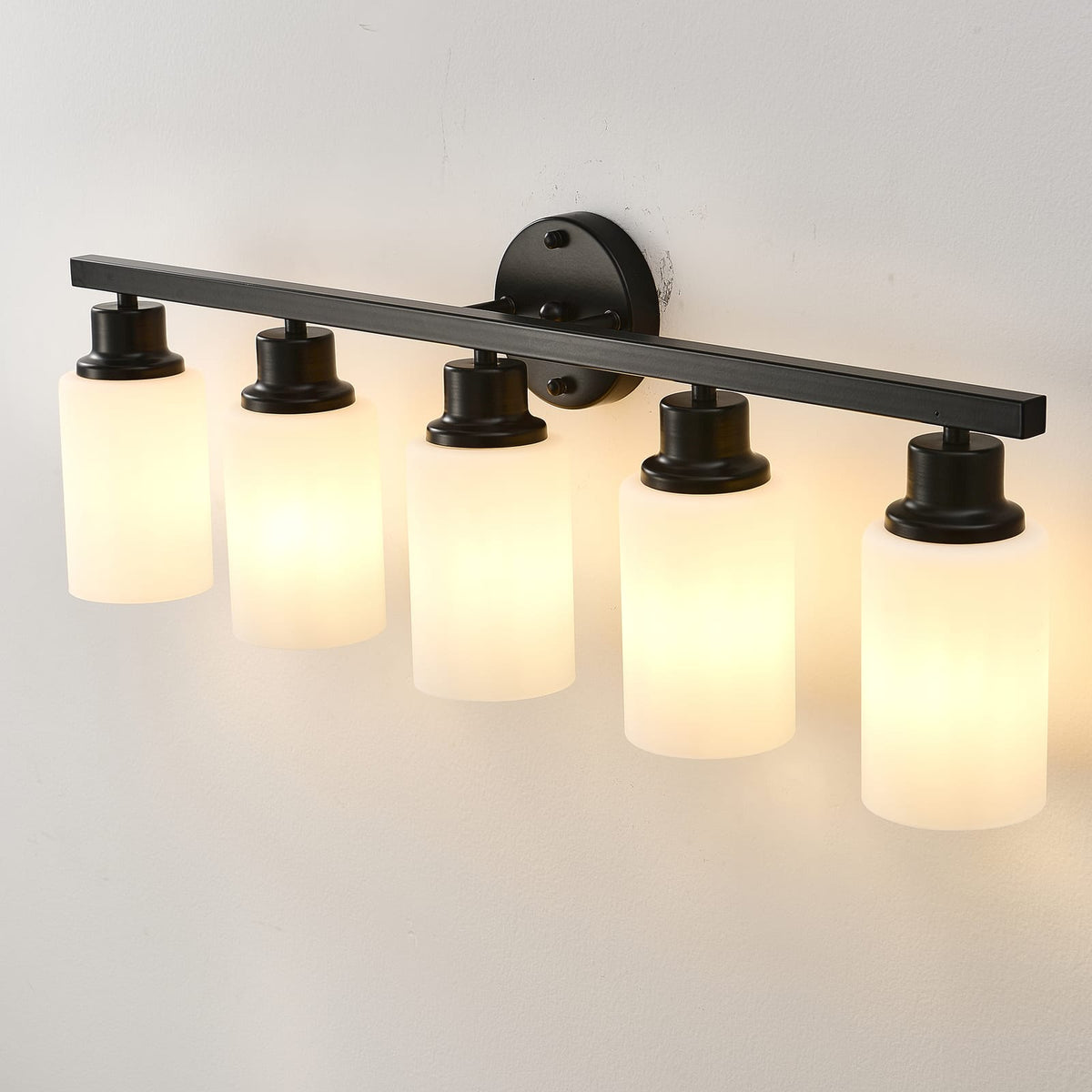 5-Light Matte Black Wall Lamps with White Glass Shades (No Bulbs) Sconce Lighting
