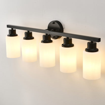 5-Light Matte Black Wall Lamps with White Glass Shades (No Bulbs) Sconce Lighting