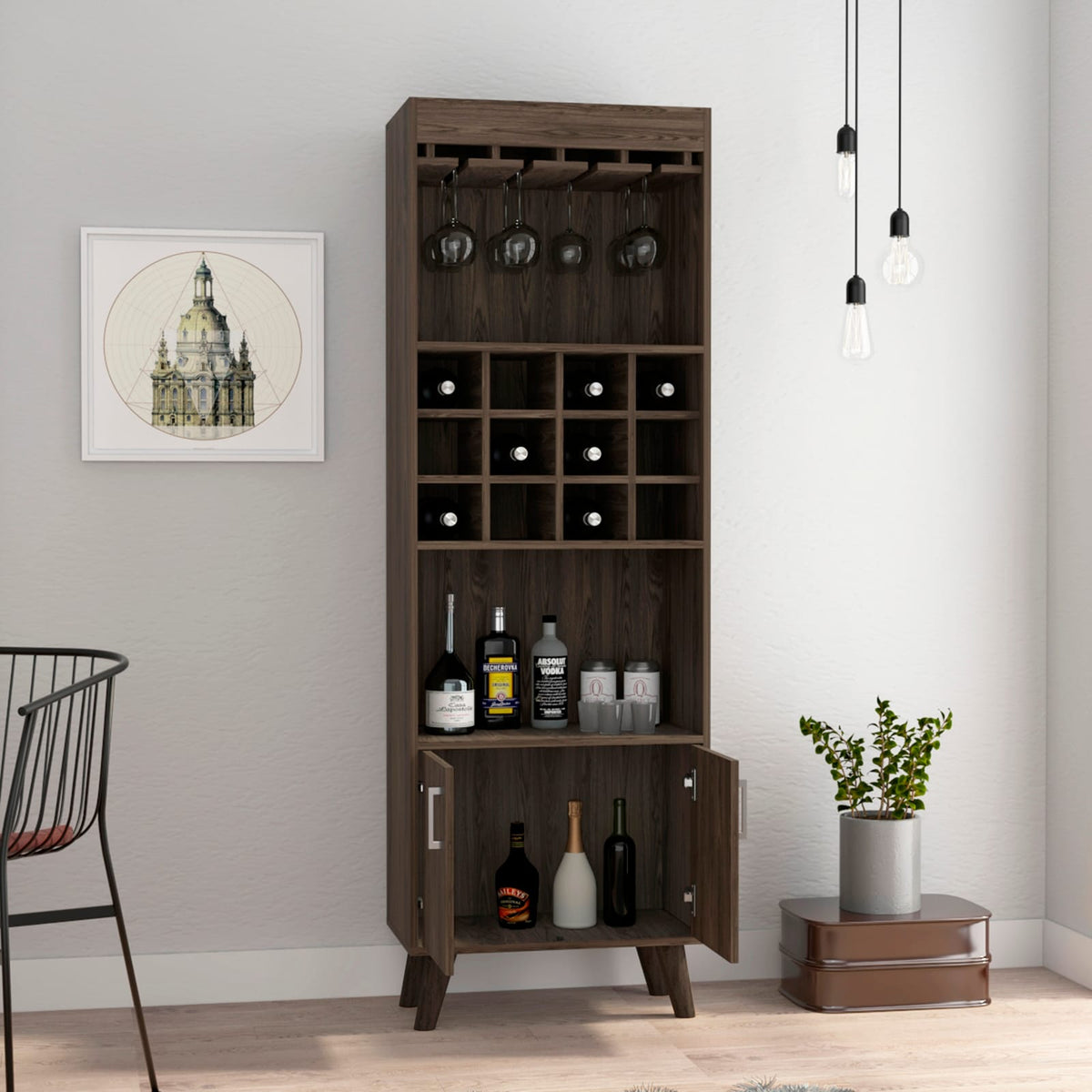 Black & Dark Walnut Wine Cabinet - 13.3"W x 23.6"D x 70.8"H