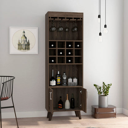 Black & Dark Walnut Wine Cabinet - 13.3"W x 23.6"D x 70.8"H