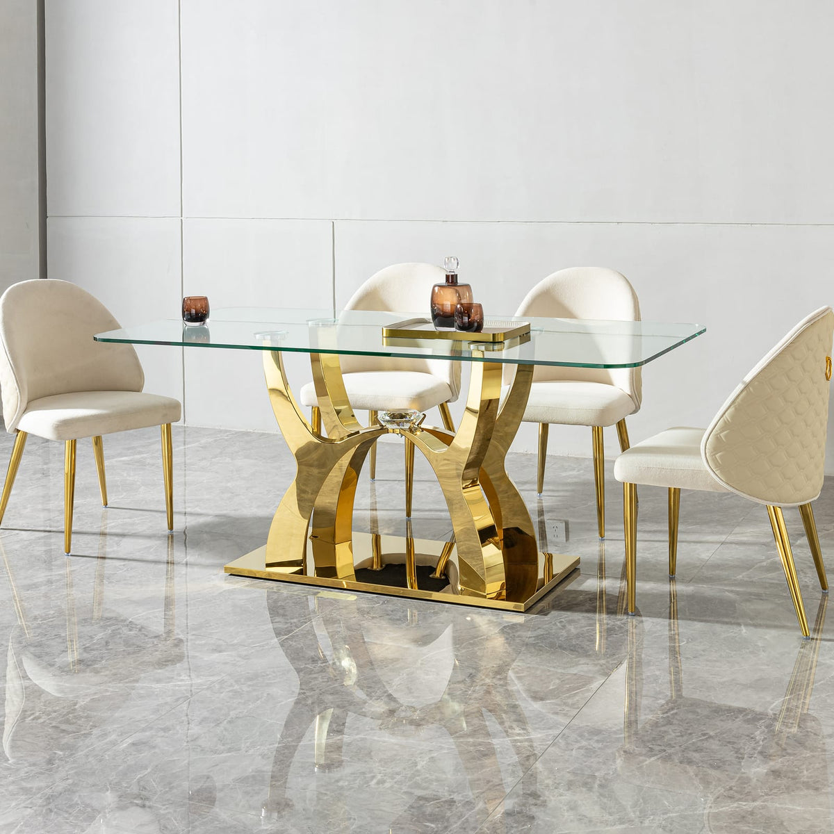 Gold Glass Dining Table - 6 Seats Modern Table