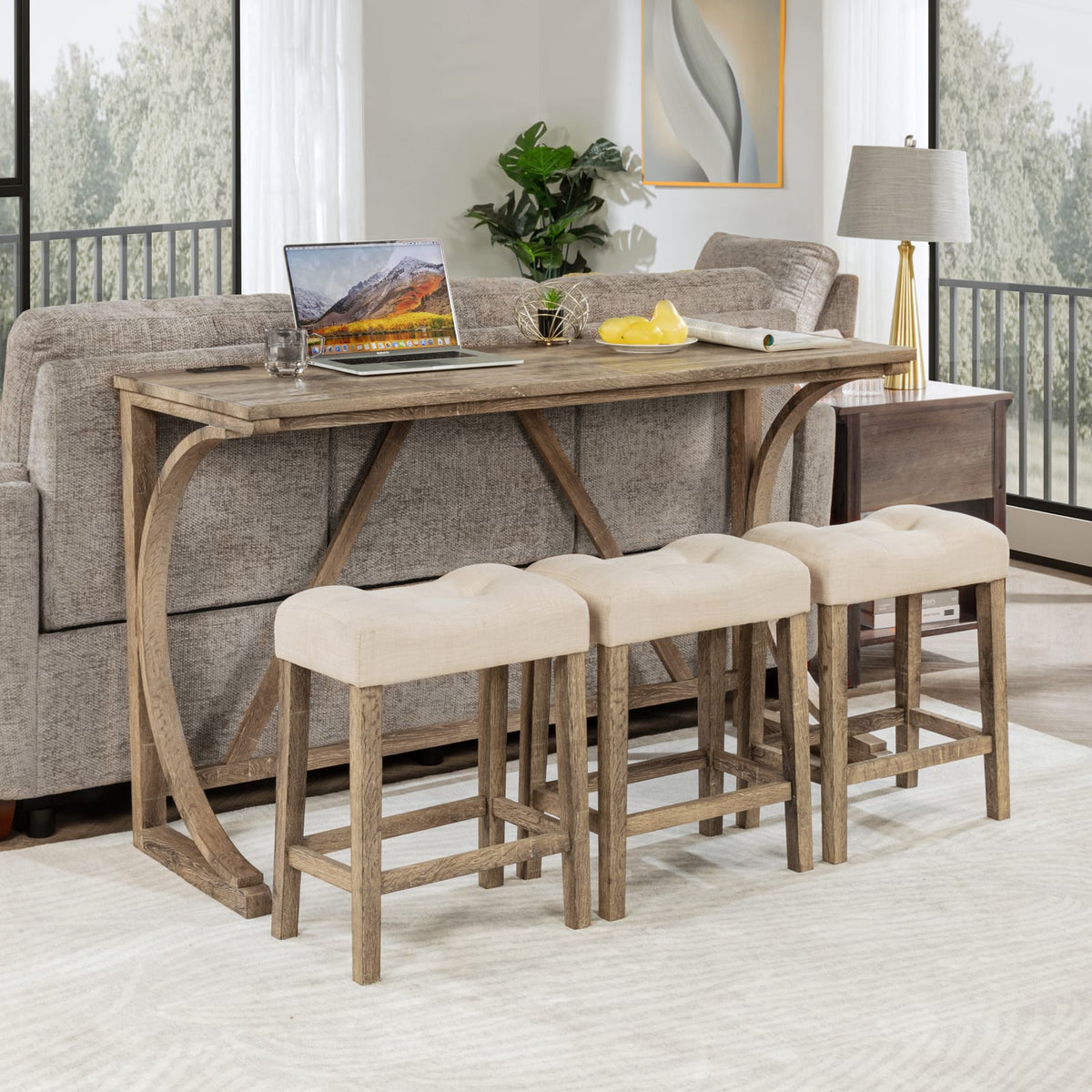 Brown Rectangular Bar Table Set with 4 Chairs