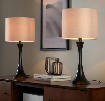 24" Contemporary Metal Table Lamp Set - Oil Rubbed Bronze & Linen