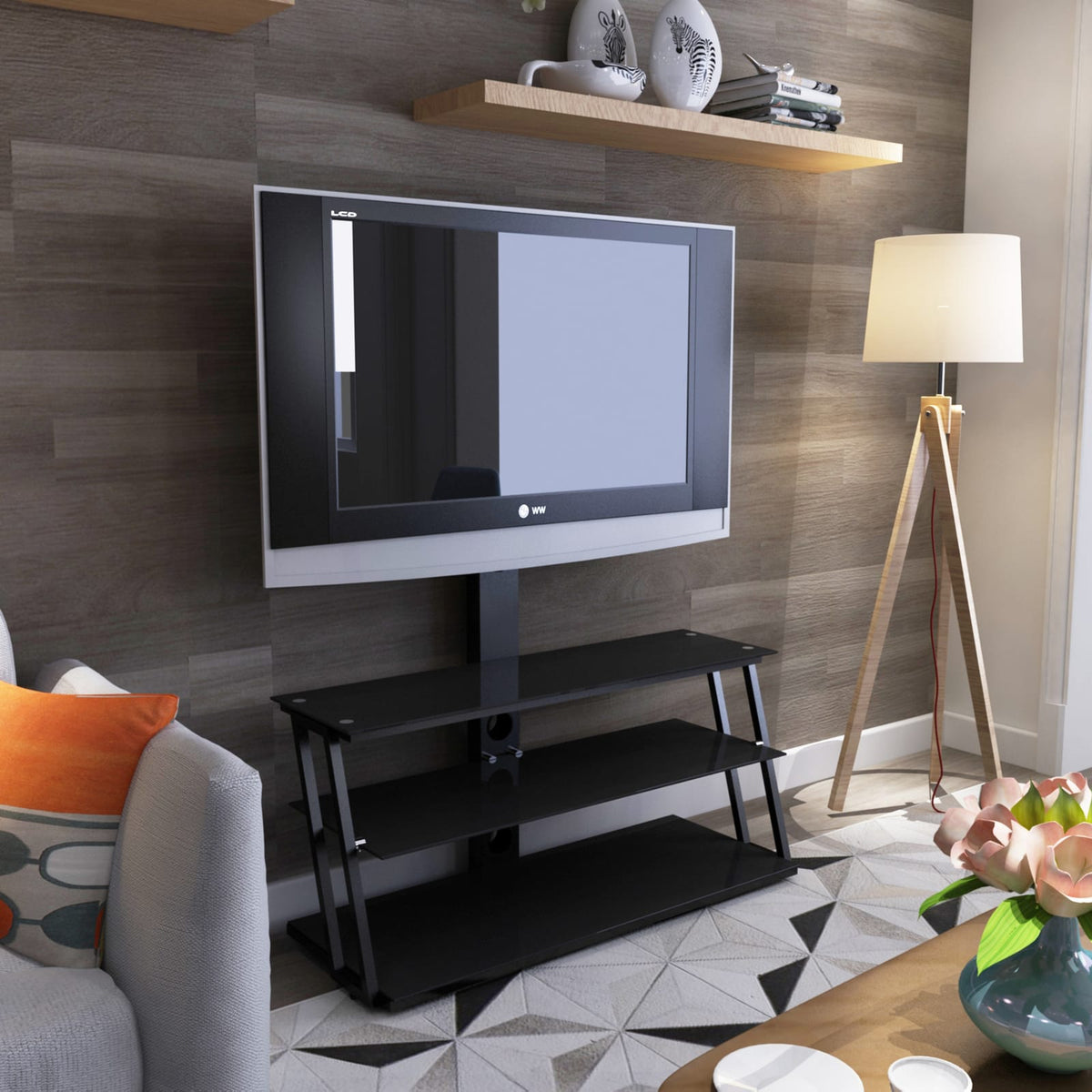 Black Tempered Glass TV Stand - 32-65 Inch Fits