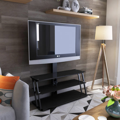 Black Tempered Glass TV Stand - 32-65 Inch Fits