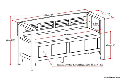 Dark Brown Wood Entryway Bench - 48" Wide Storage Seat