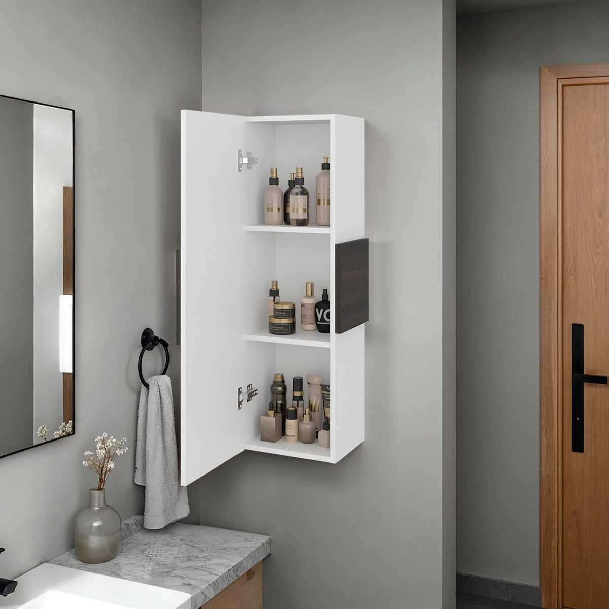 Wall Mounted Bathroom Medicine Cabinet with Walnut Finish