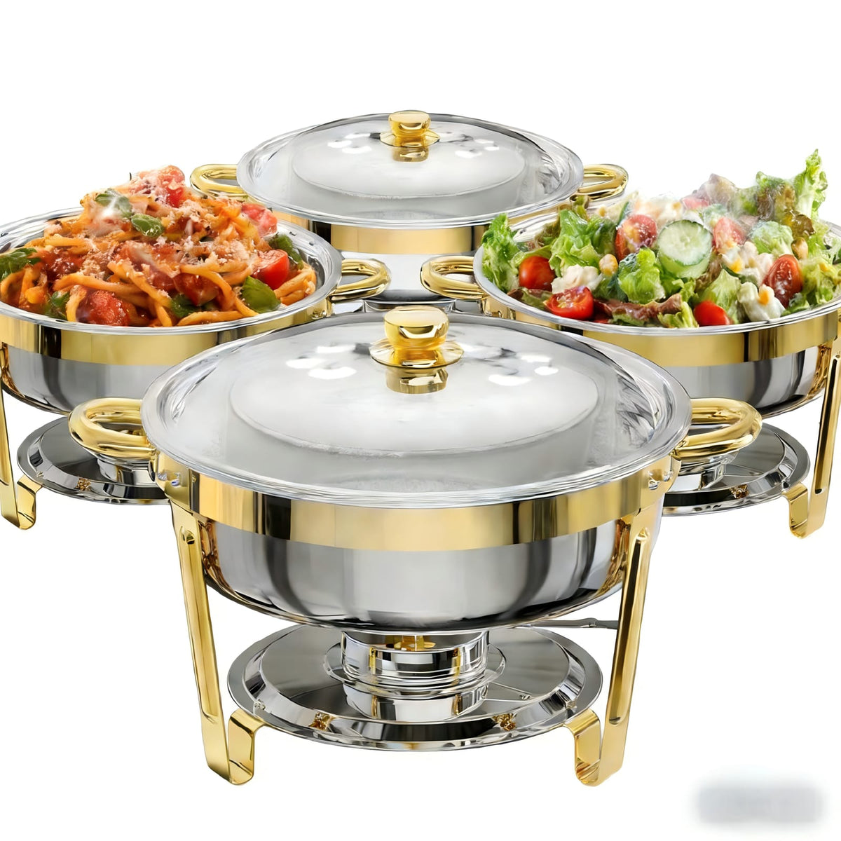 Stainless Steel Round Buffet Dish Set - Golden, Silver