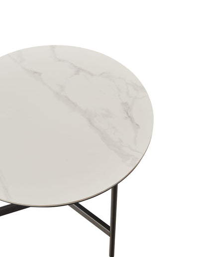 Small Round Accent Table - White+Gray Ceramic MDF