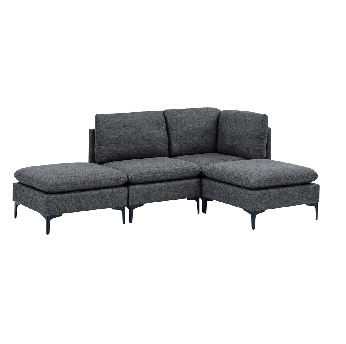 Dark Gray Linen Modular Sectional - 4 Seats for Living Room