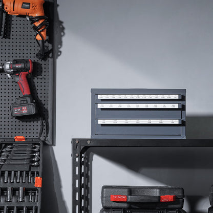 Gray Steel Drill Bit Organizer Cabinet - 3 Drawers