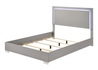 King Size Taupe Wood Bed Frame with LED Headboard for Bedroom