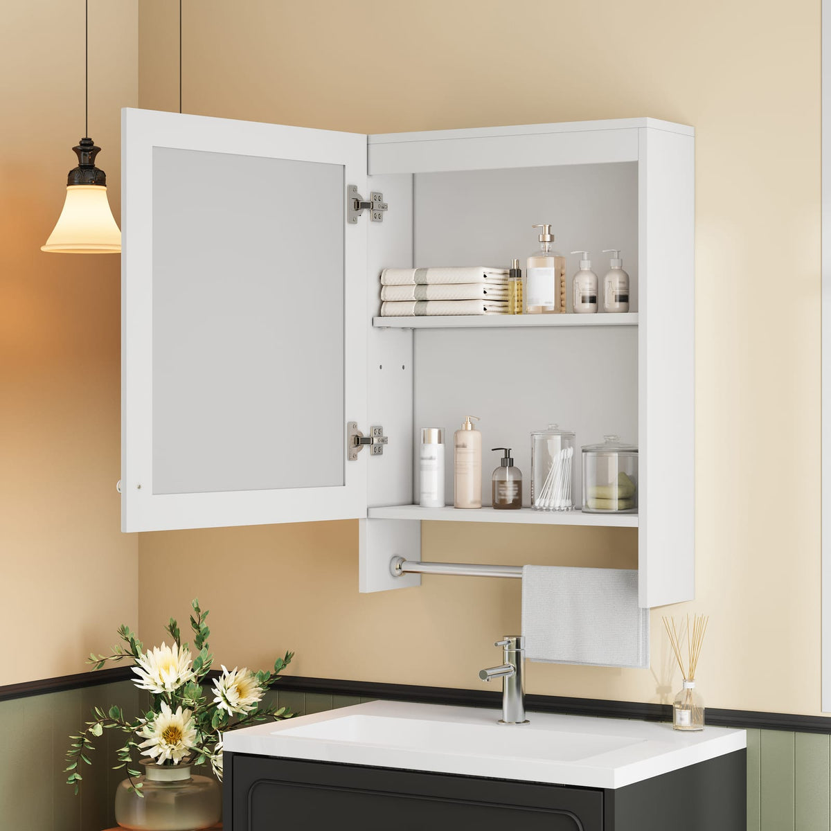 3-in-1 White Bathroom Mirror Cabinet - Wall Mounted Storage