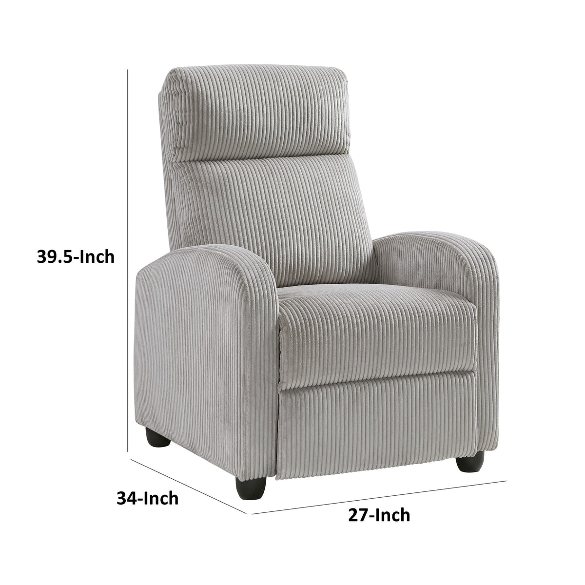 Pary Recliner - Light Gray Corduroy, Wood Frame for Living Room