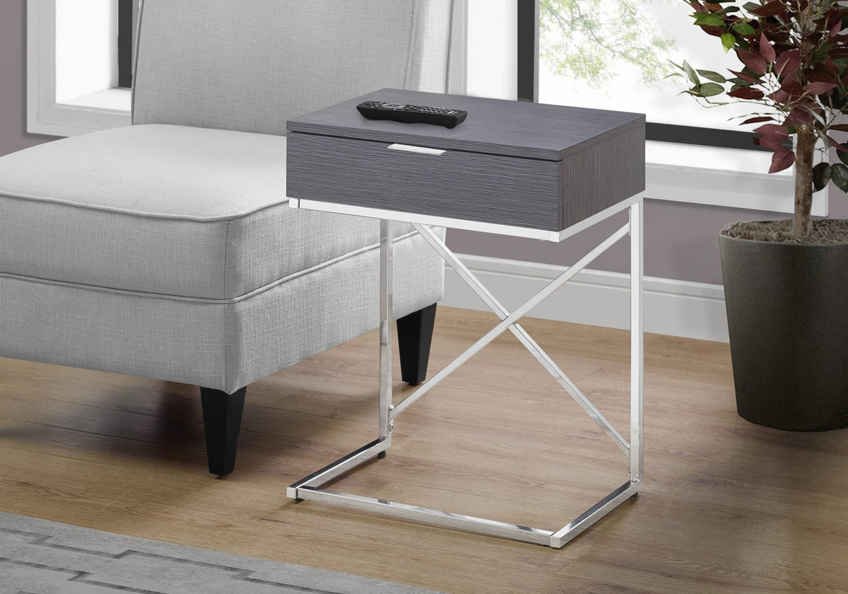 Grey Particle Board Nightstand Table with Storage Drawer for Living Room