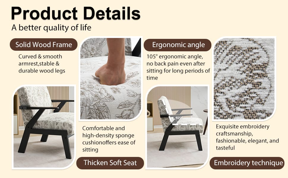 Beige Grey Polyester Armchair - Living Room Accent Chair