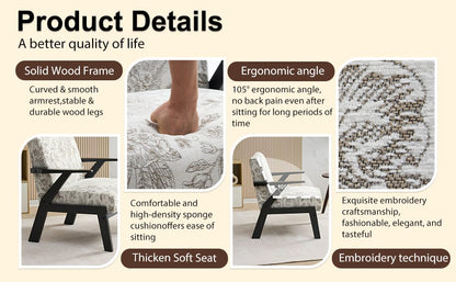 Beige Grey Polyester Armchair - Living Room Accent Chair