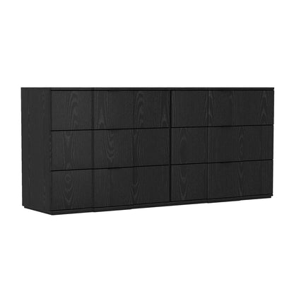72" Black MDF Dresser with 6 Drawers
