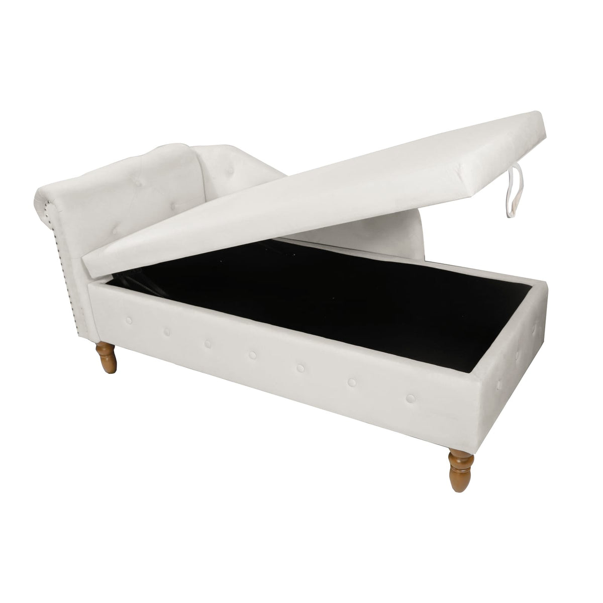 Beige Velvet Chaise Lounge - Storage & Rolled Arm Design