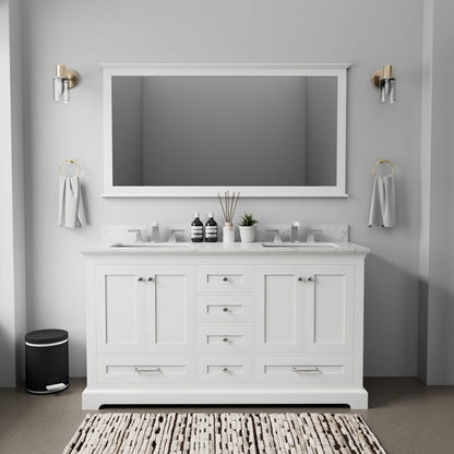 White Double Bath Vanity with Mirror & Storage for Bathroom
