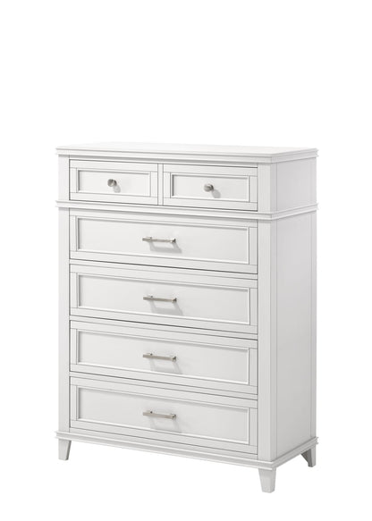 White 5 Drawer Chest - Solid Wood MDF Dresser for Bedroom