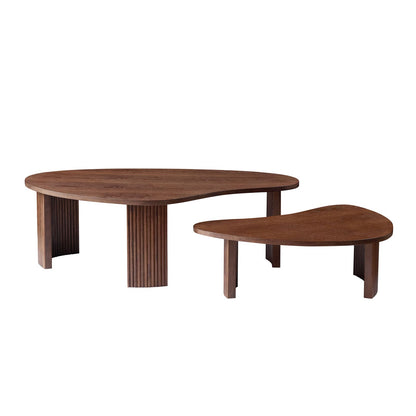2-Piece Modern Irregular Coffee Table Set - Walnut MDF