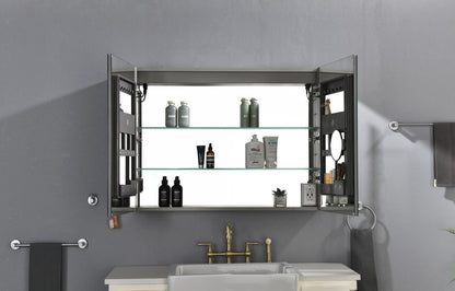 Metallic Grey LED Medicine Cabinet with Mirror for Bathroom Storage