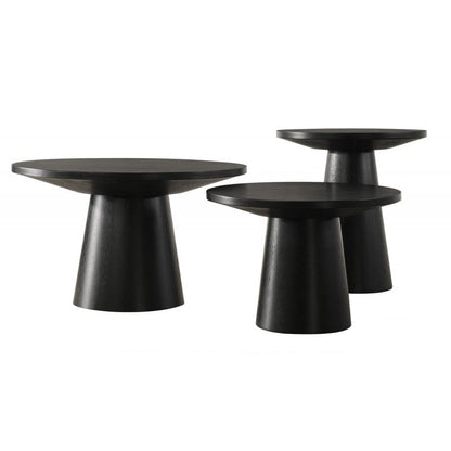 22 in. Round Wood End Table - Modern Black Pedestal Design for Living Room