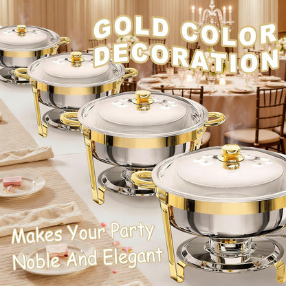 Round Stainless Steel Buffet Dish Set Rose Gold, Silver - 4 Pcs Catering Dish
