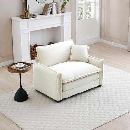 Beige Corduroy Single Sofa - Comfortable Club or Bedroom Seat for Living Room