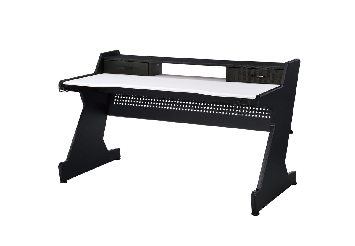 White Black Gaming Desk with Storage Drawers