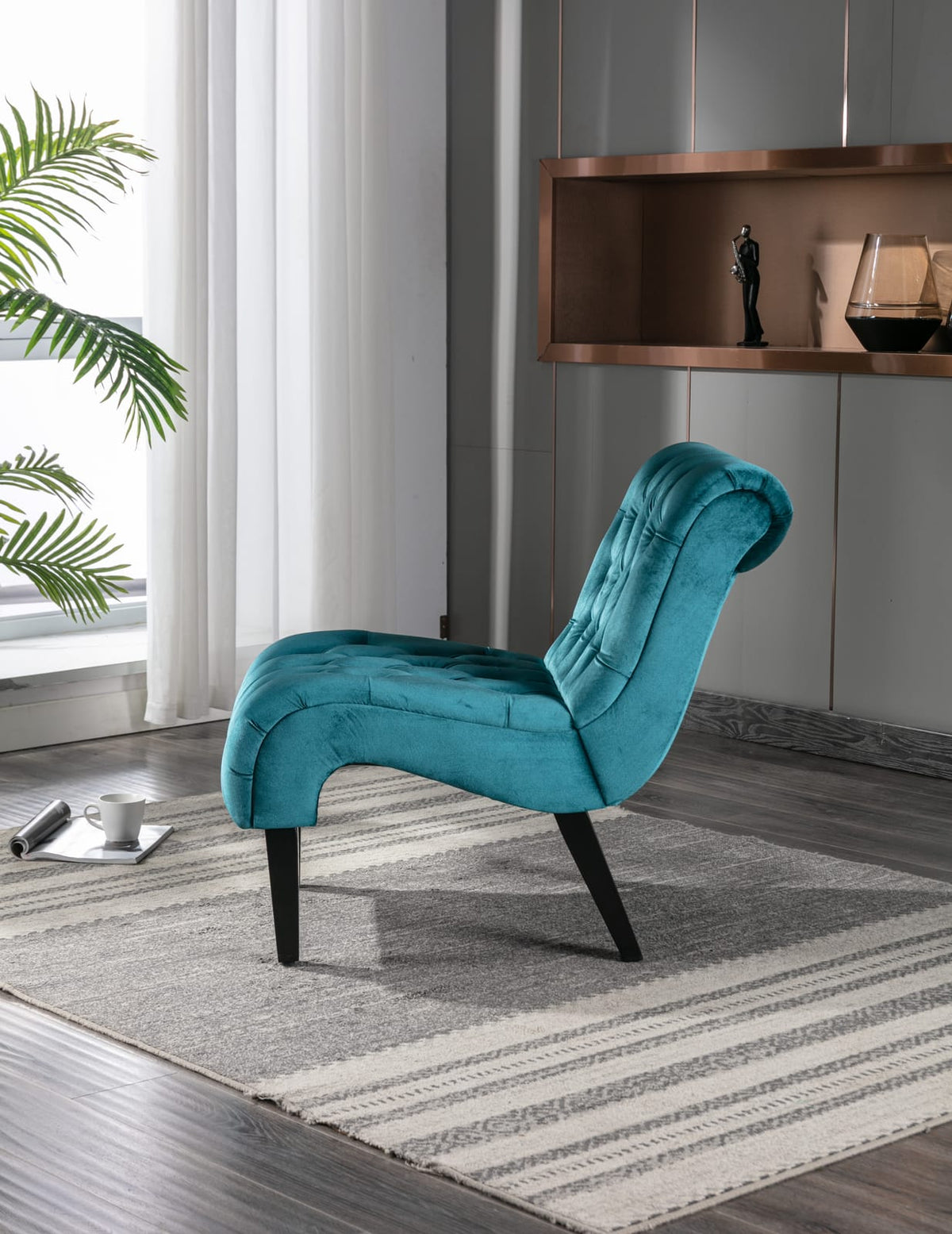 Teal Velvet Accent Chair with Rubber Wood Legs for Living Room