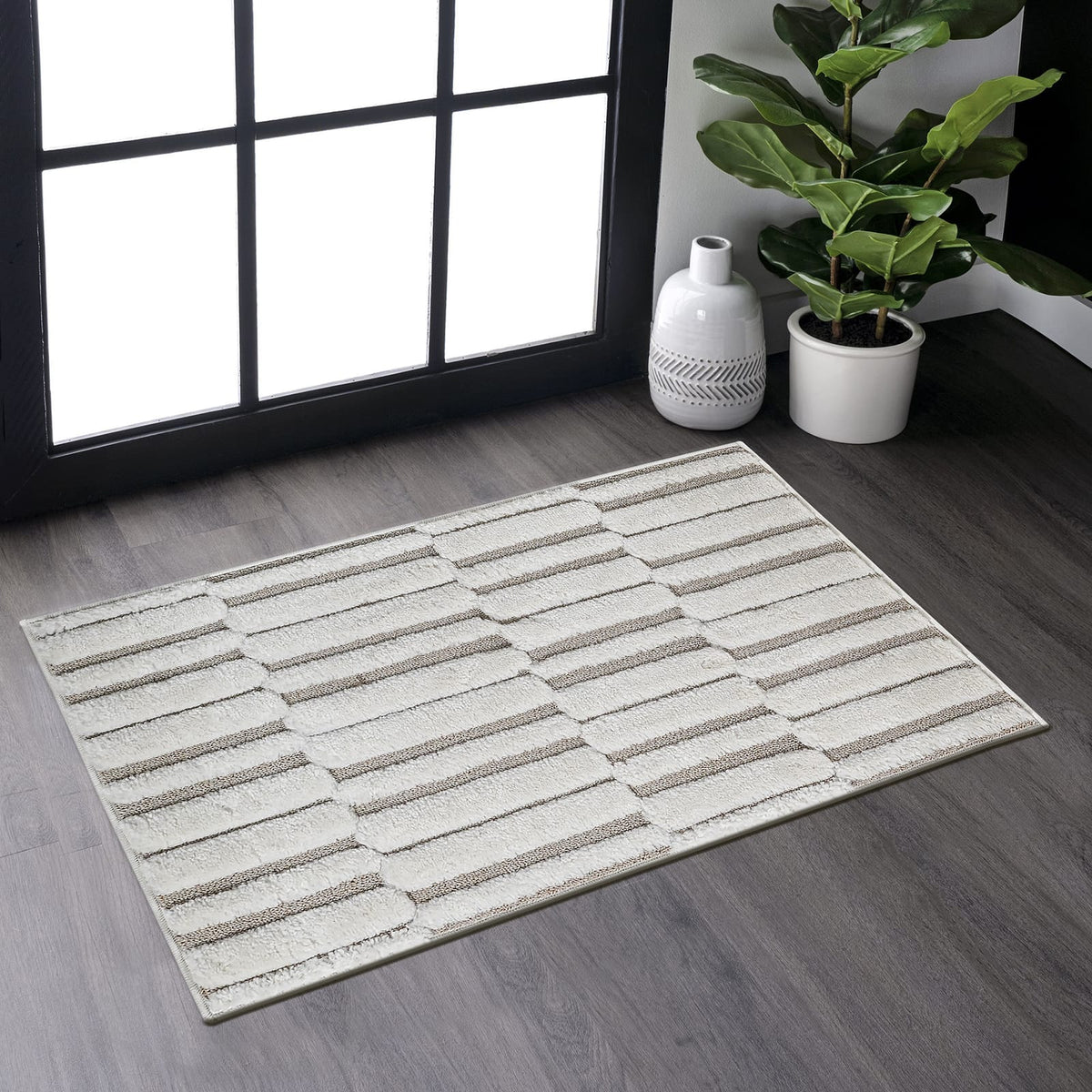Beige Cream Area Rug 2x3 Modern Geometric Striped Rug